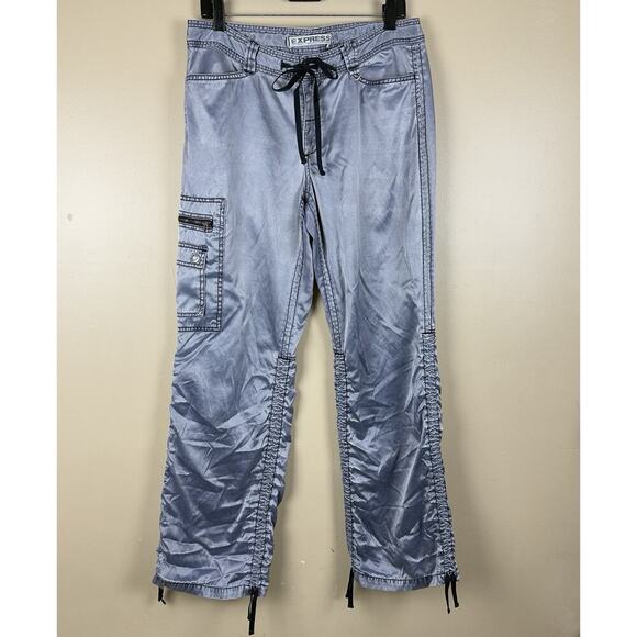 Women’s Express Satin CargoPant Size 12 Convertible Capri Adjustable Drawstring - Picture 2 of 14